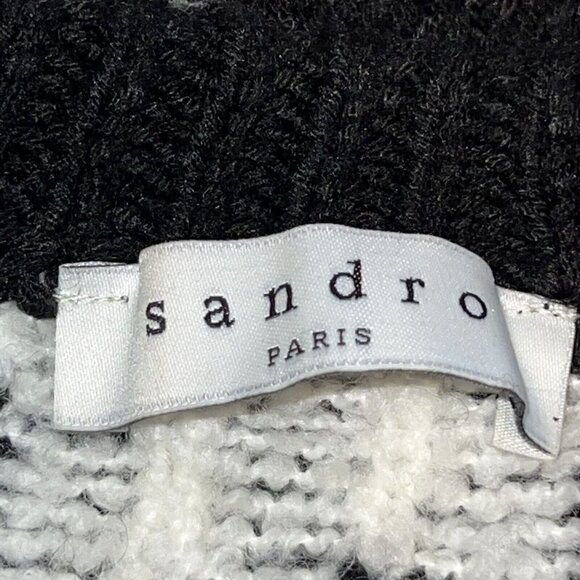 Sandro Houndstooth Sweater Black White Chunky Knit Oversized Women Medium Wool - Picture 6 of 8